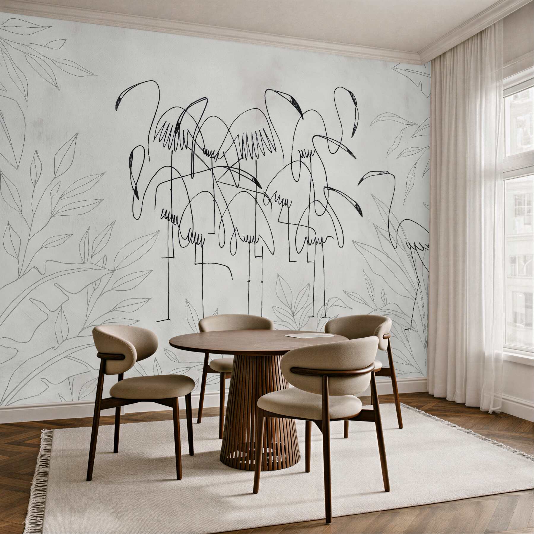 Fototapeta minimalistyczne flamingi w tropikalnych konturach