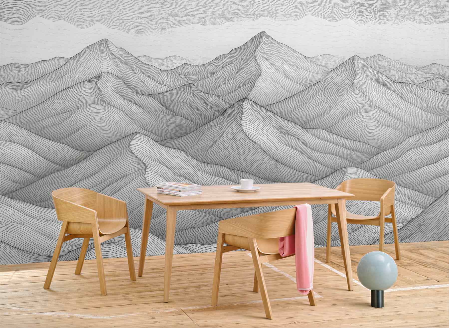 Fototapeta minimalistyczne górskie linie w szarości