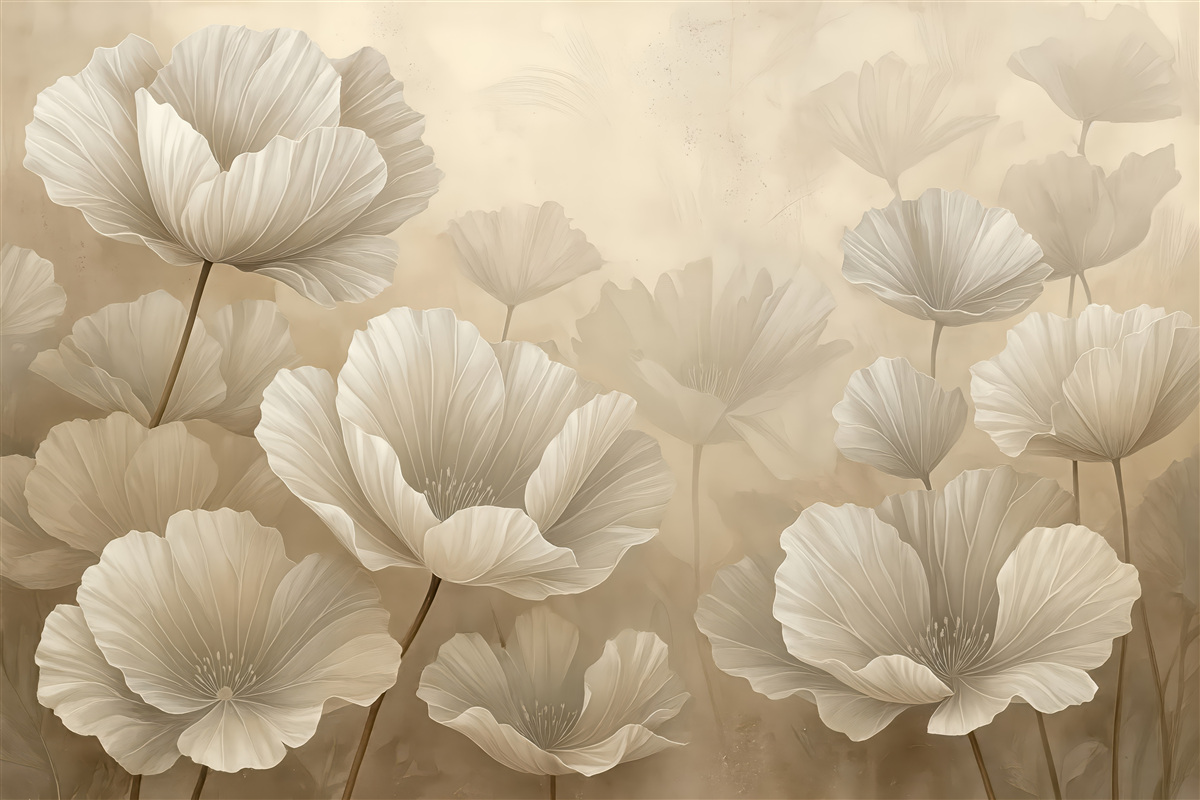 Fototapeta kremowe maki w subtelnej mgle
