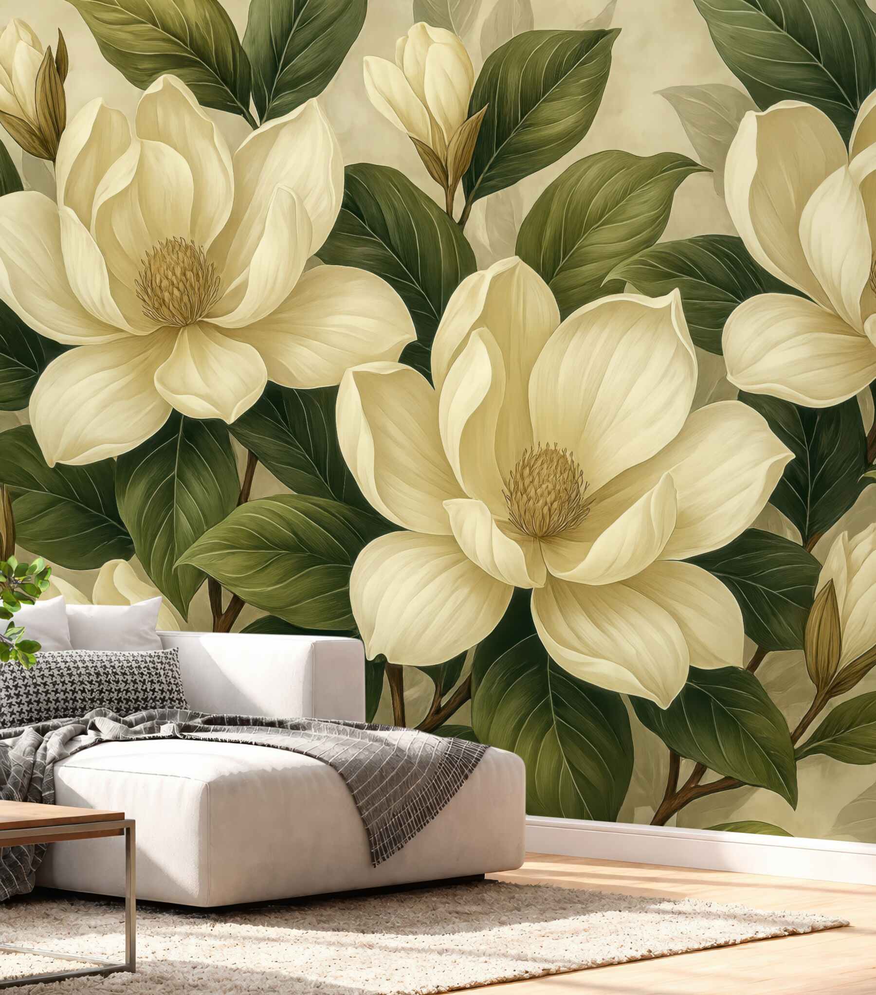 Fototapeta kremowe magnolie w eleganckim stylu