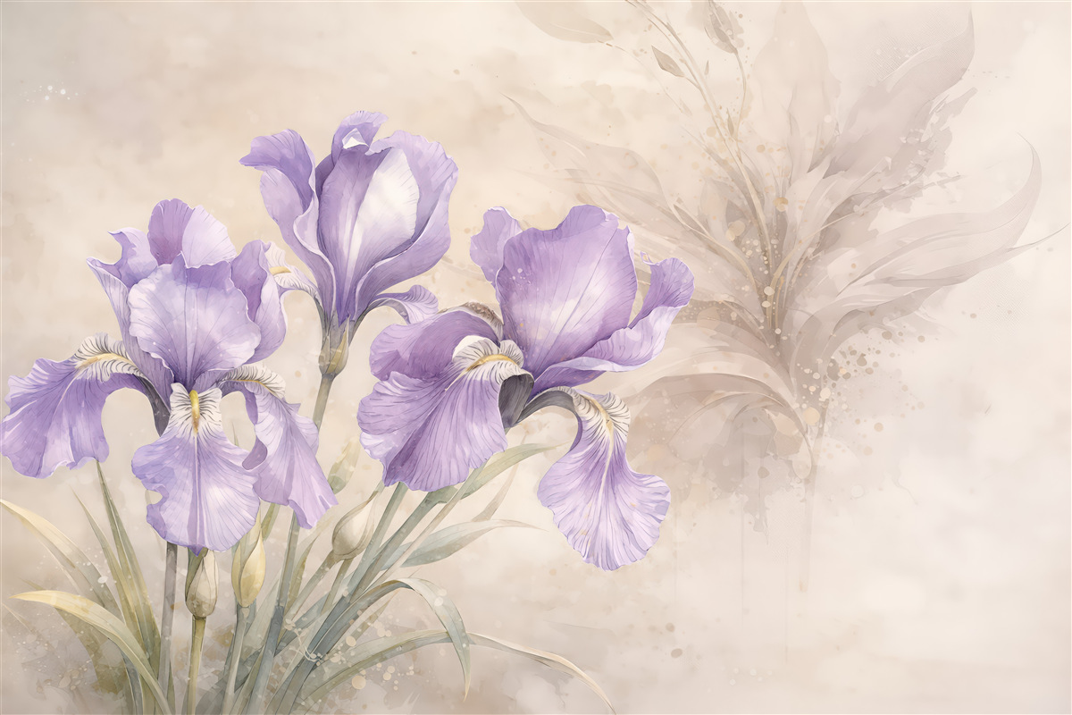 Fototapeta lawendowe irysy w eterycznej akwareli