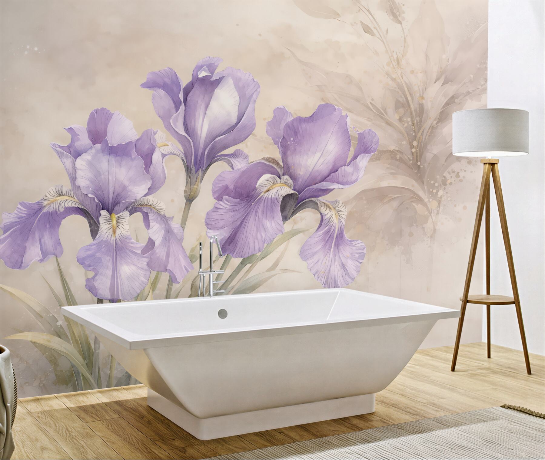 Fototapeta lawendowe irysy w eterycznej akwareli