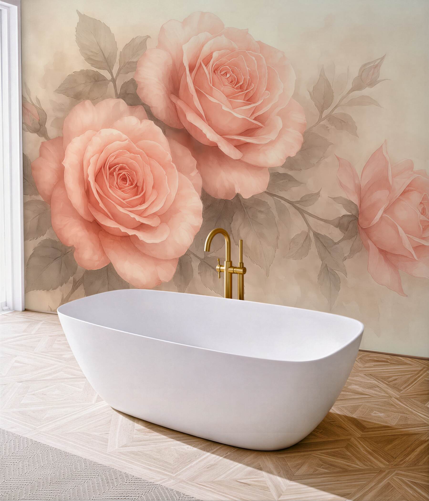 Fototapeta pudrowe róże w romantycznej mgle