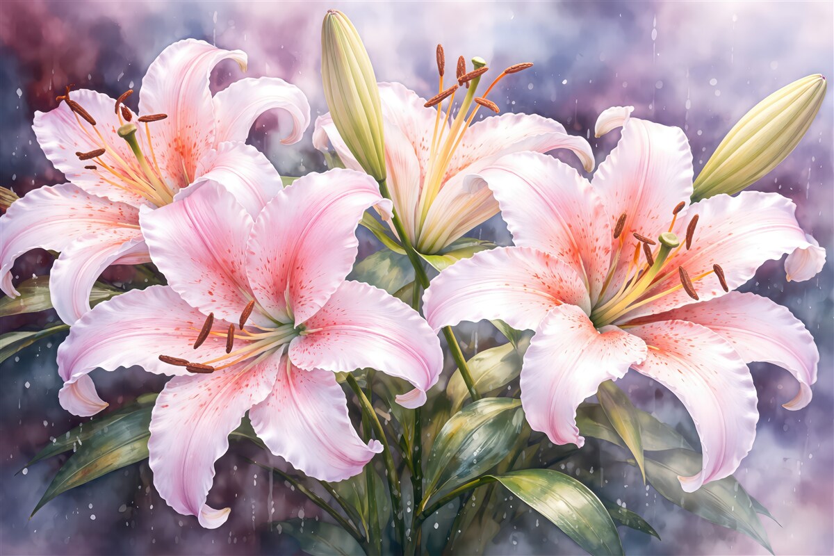 Fototapeta różowe lilie w romantycznej poświacie