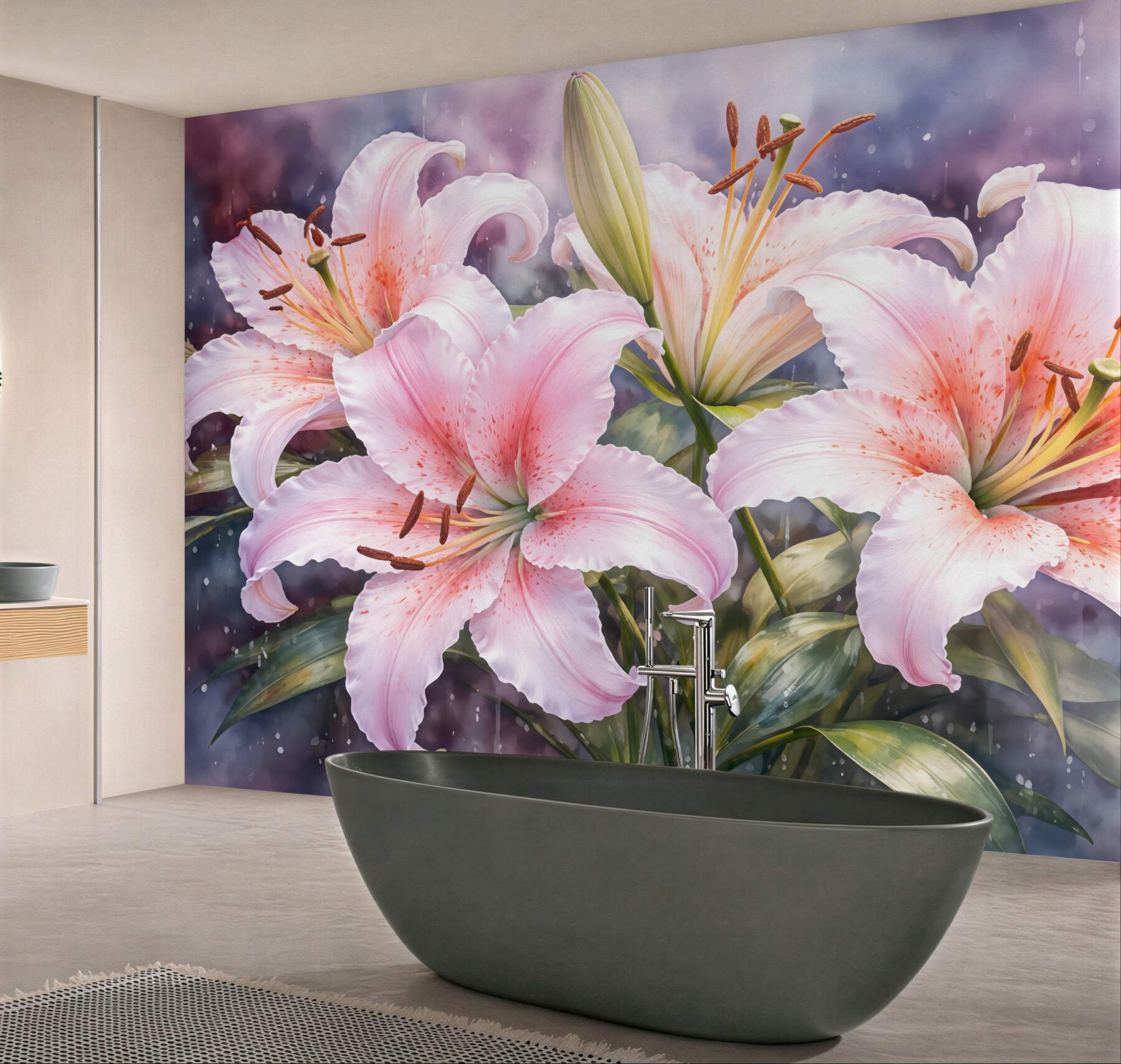 Fototapeta różowe lilie w romantycznej poświacie