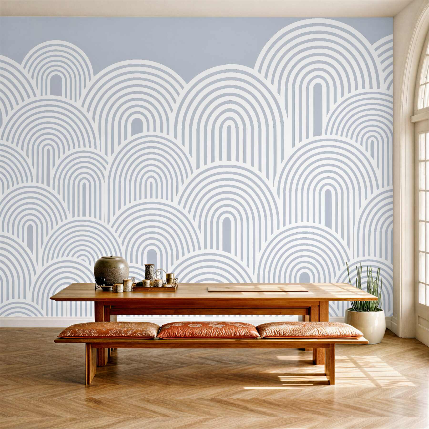 Fototapeta geometryczne łuki w jasnym błękicie