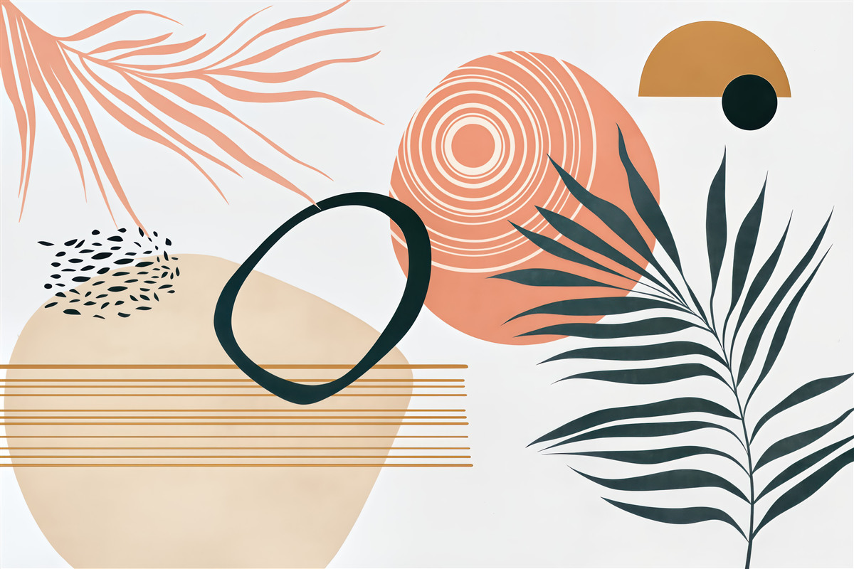 Fototapeta abstrakcyjne liście i pastelowe słońca