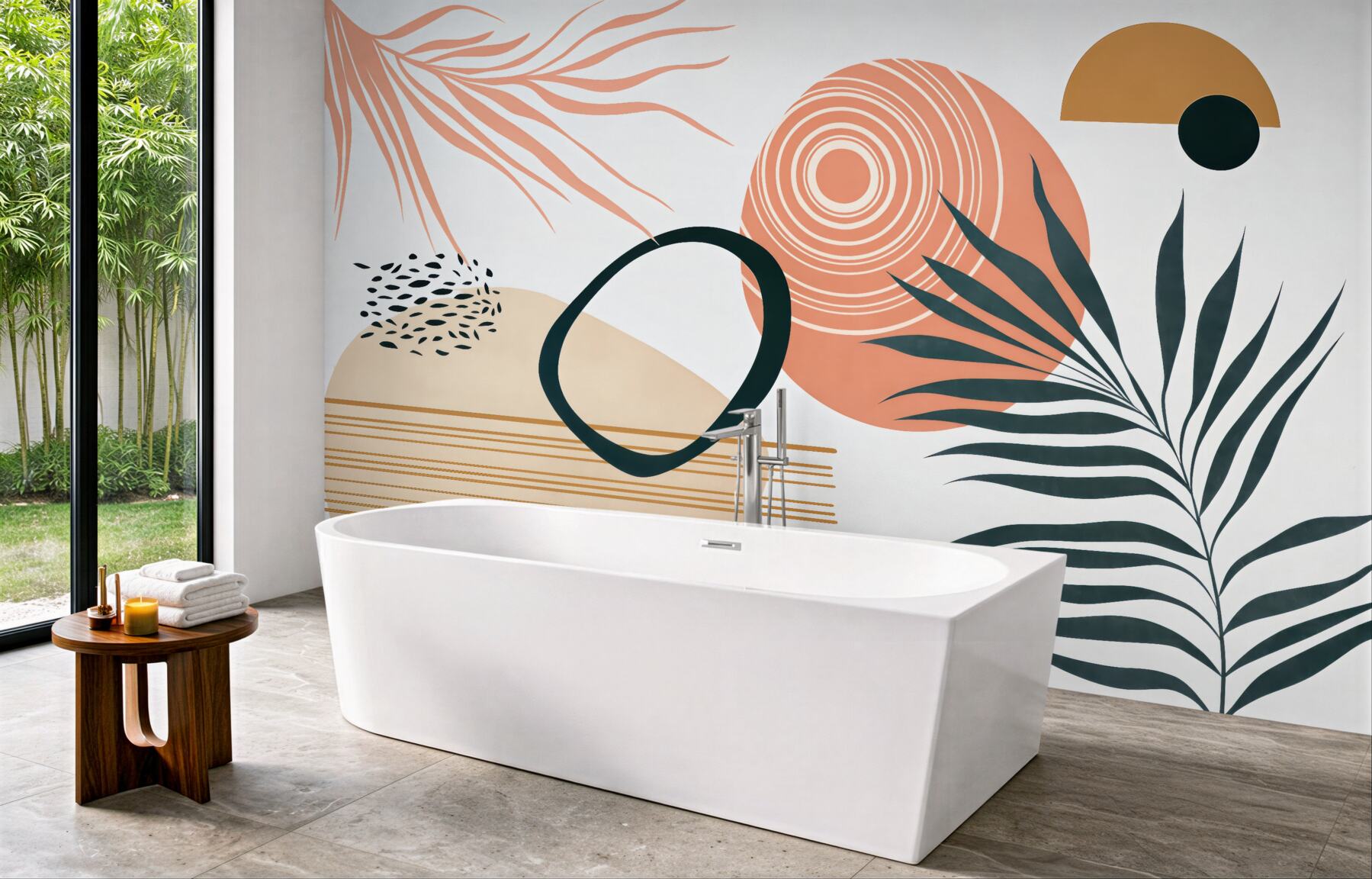 Fototapeta abstrakcyjne liście i pastelowe słońca