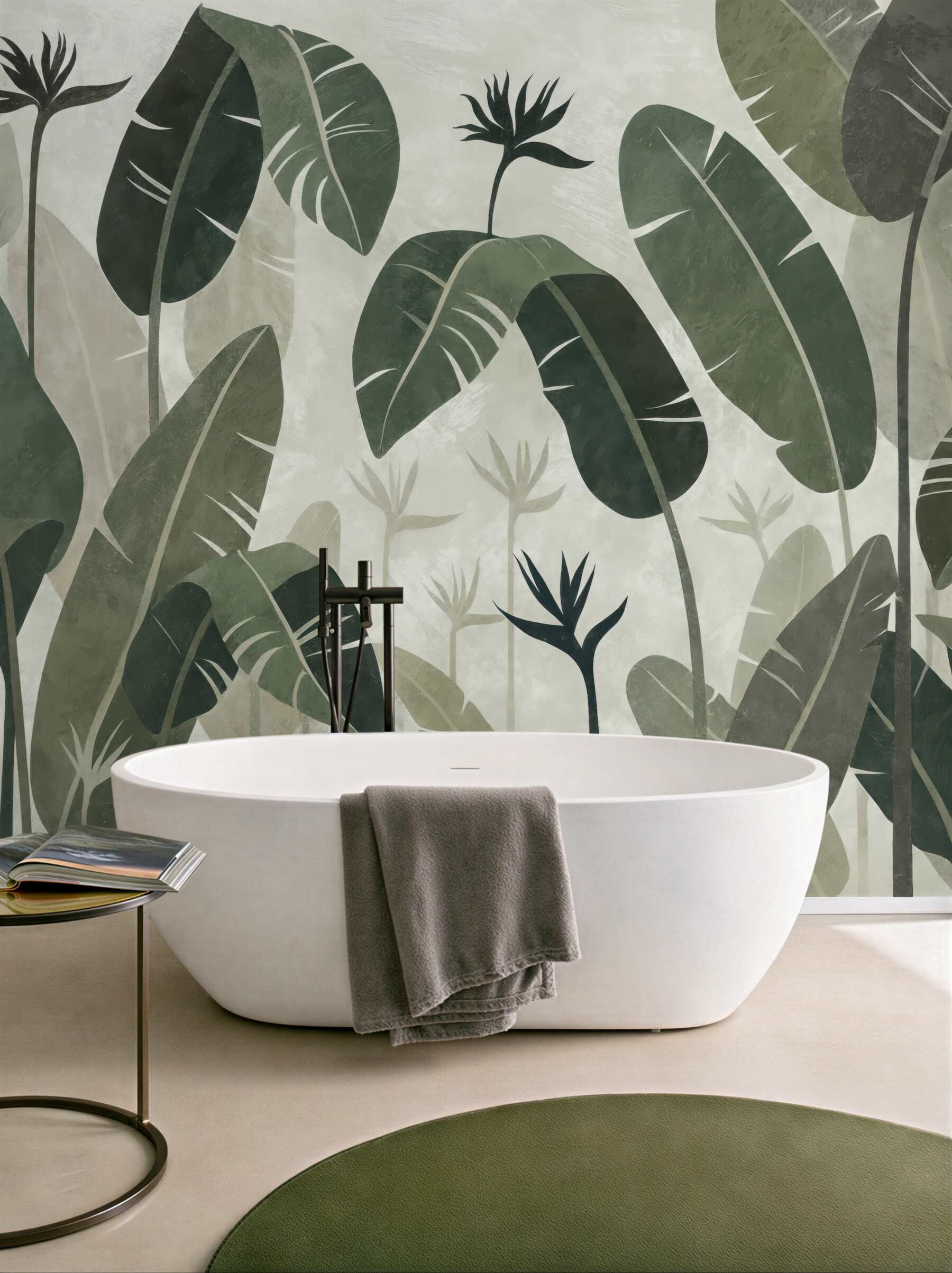 Fototapeta tropikalne liście w stonowanej zieleni