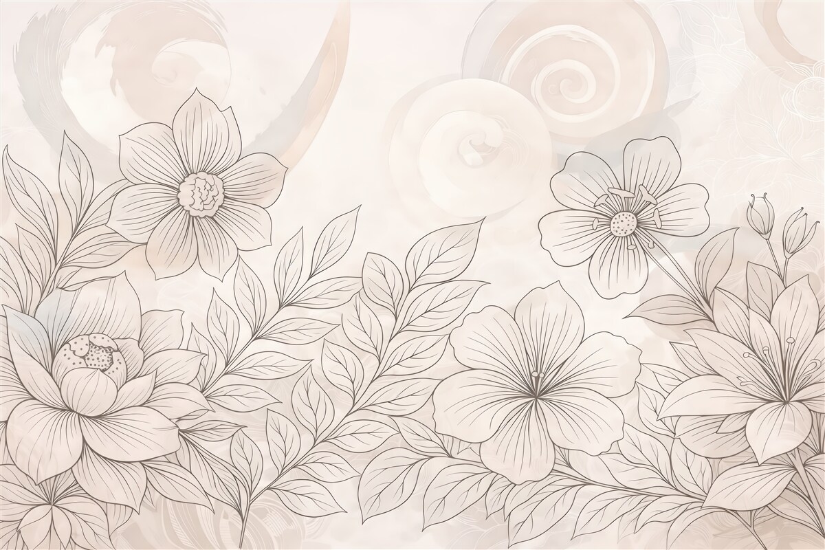 Fototapeta beżowe kwiaty z subtelną abstrakcją