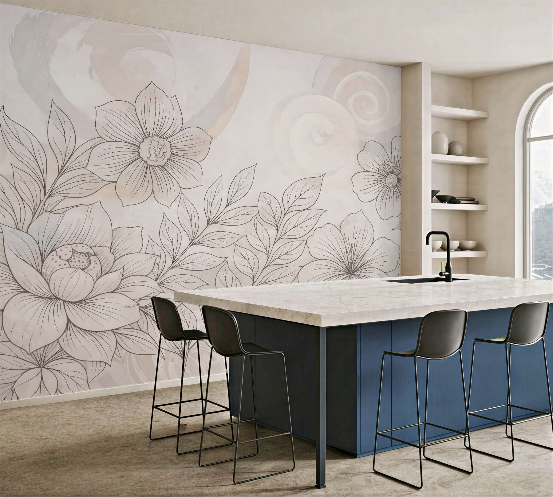 Fototapeta beżowe kwiaty z subtelną abstrakcją