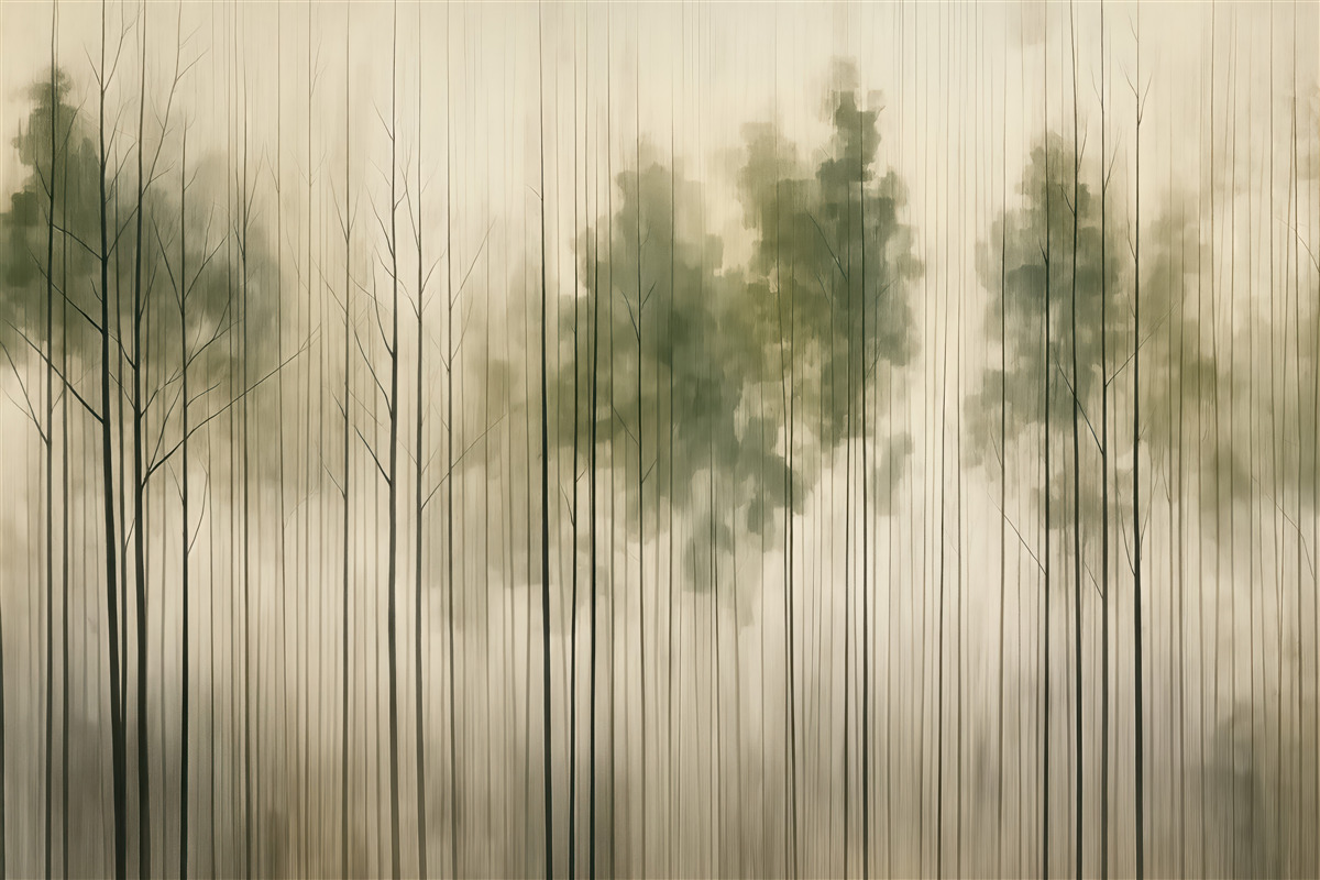 Fototapeta mglisty las w zieleni