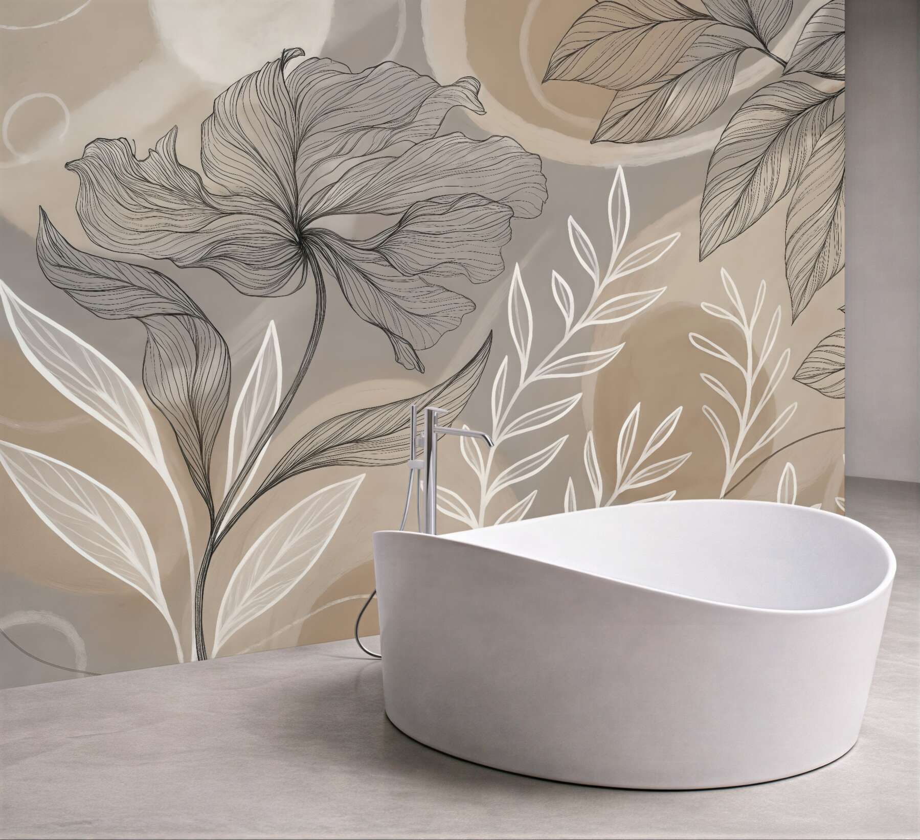 Fototapeta subtelny kwiatowy szkic w beżach