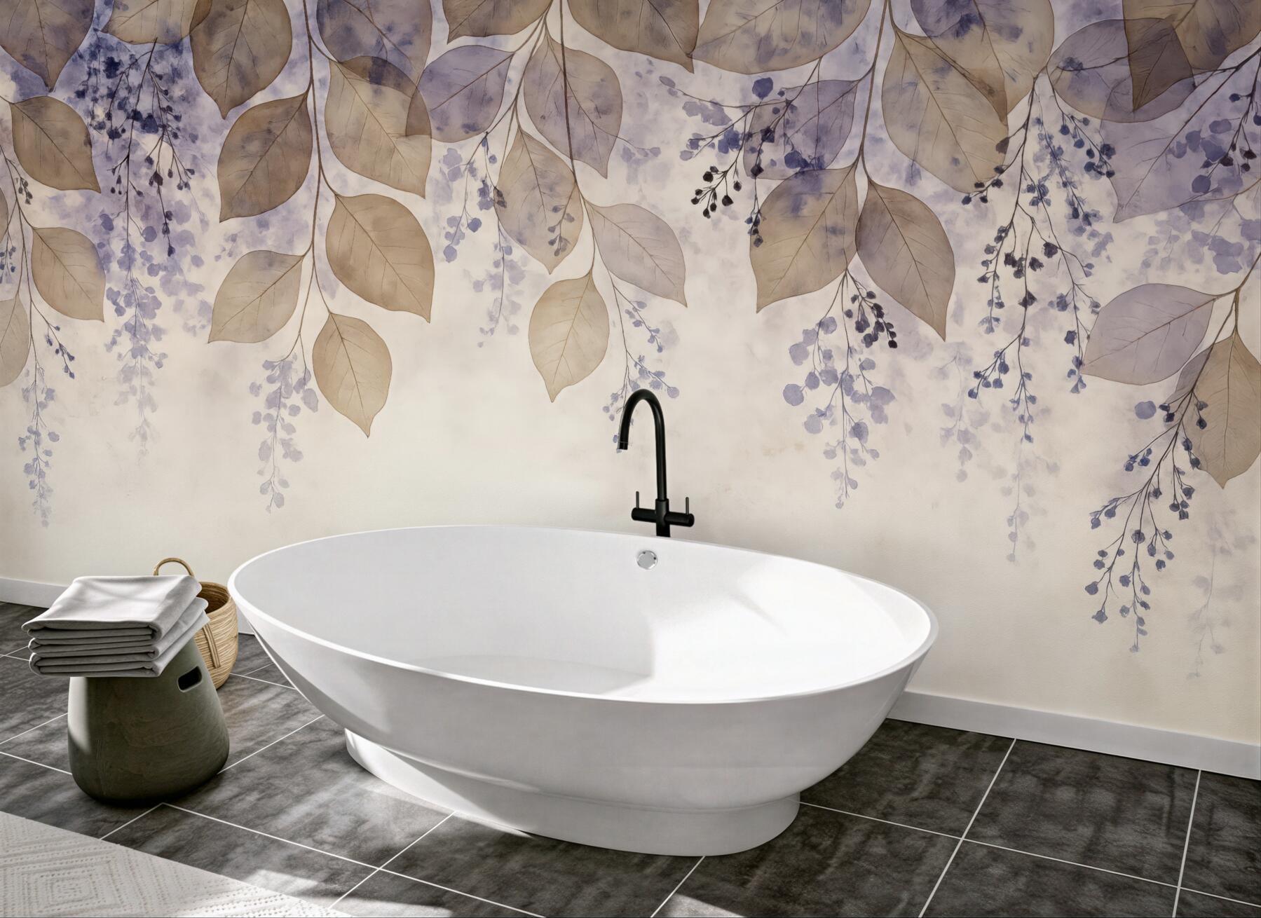 Fototapeta akwarelowe liście w lawendowej mgiełce