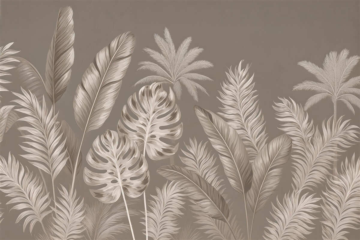 Fototapeta beżowe liście tropikalne w eleganckim stylu
