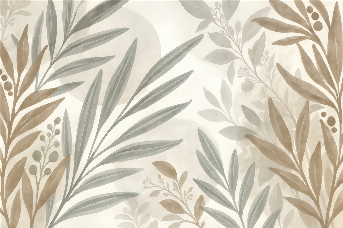 Fototapeta subtelne liście w beżowej akwareli