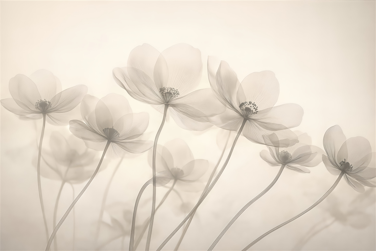 Fototapeta zwiewne kwiaty w mgielnej elegancji