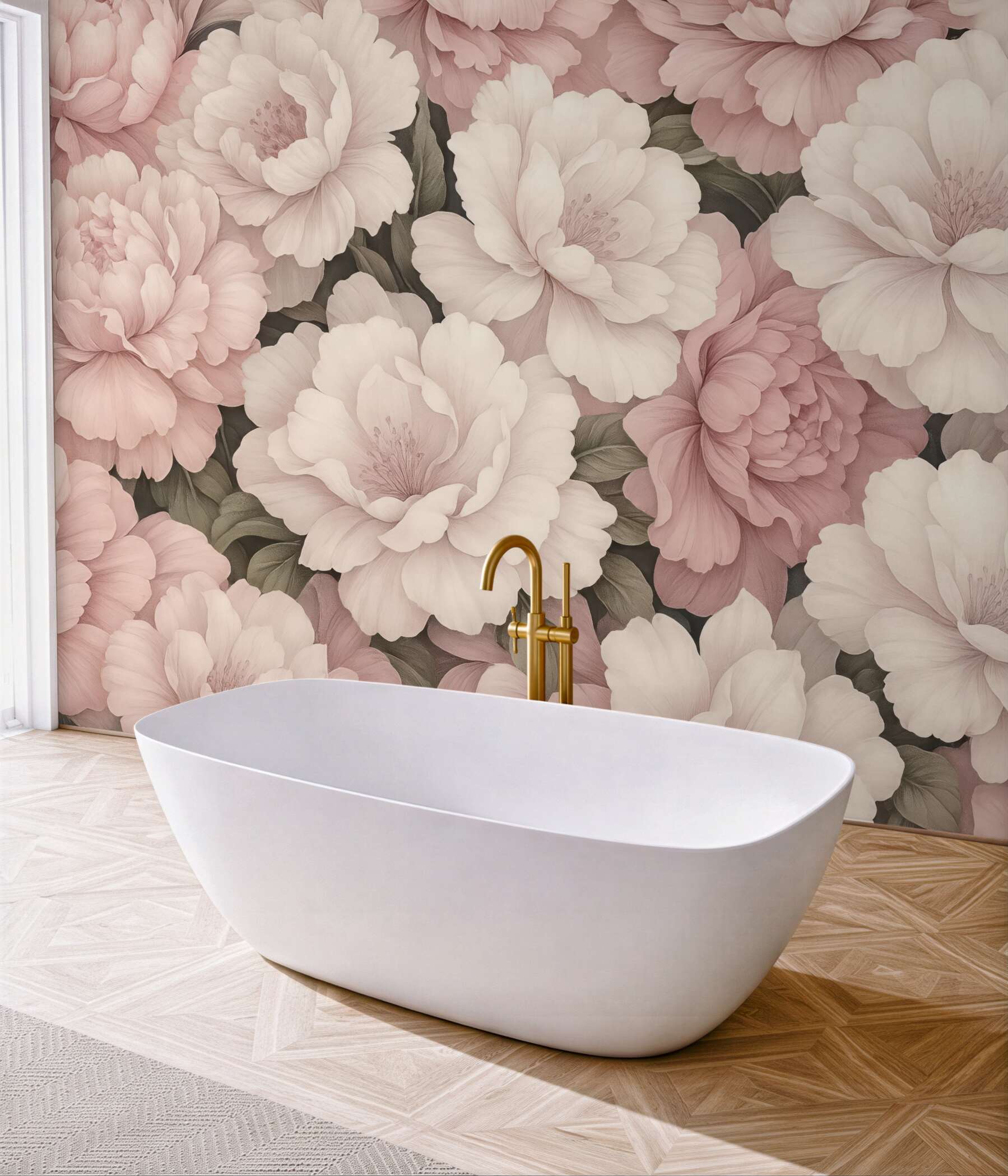 Fototapeta pudrowe piwonie w romantycznym stylu