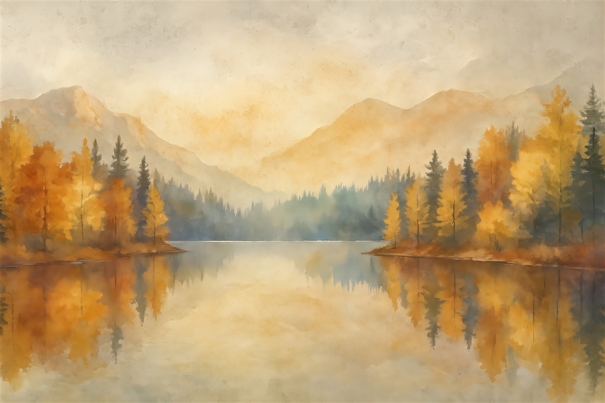 Fototapeta jesienne góry nad spokojnym jeziorem