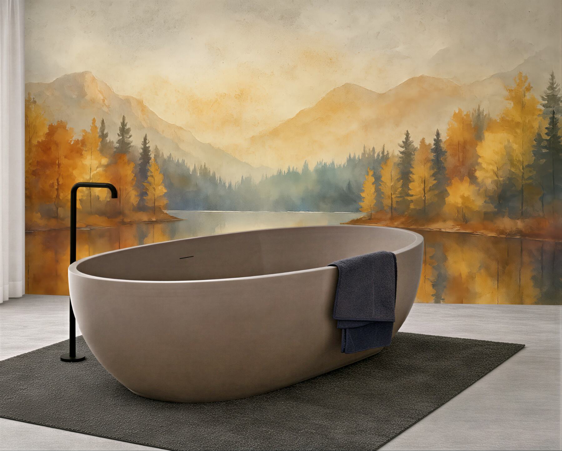 Fototapeta jesienne góry nad spokojnym jeziorem