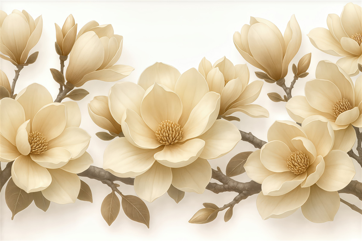 Fototapeta kremowe magnolie w eleganckim rozkwicie