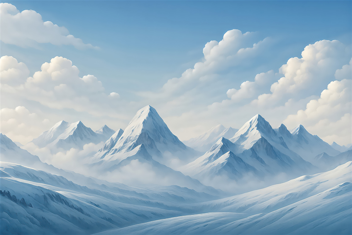 Fototapeta śnieżne góry pod miękkimi chmurami