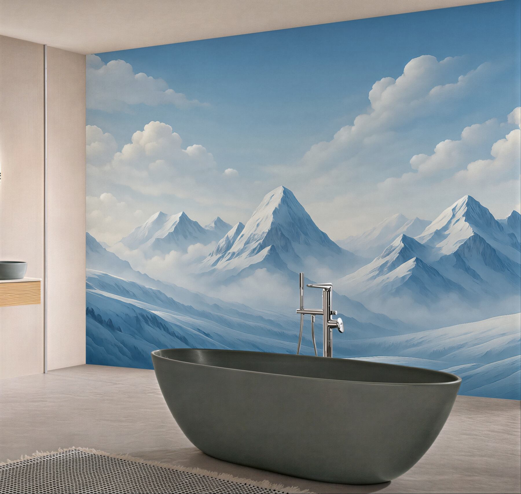 Fototapeta śnieżne góry pod miękkimi chmurami