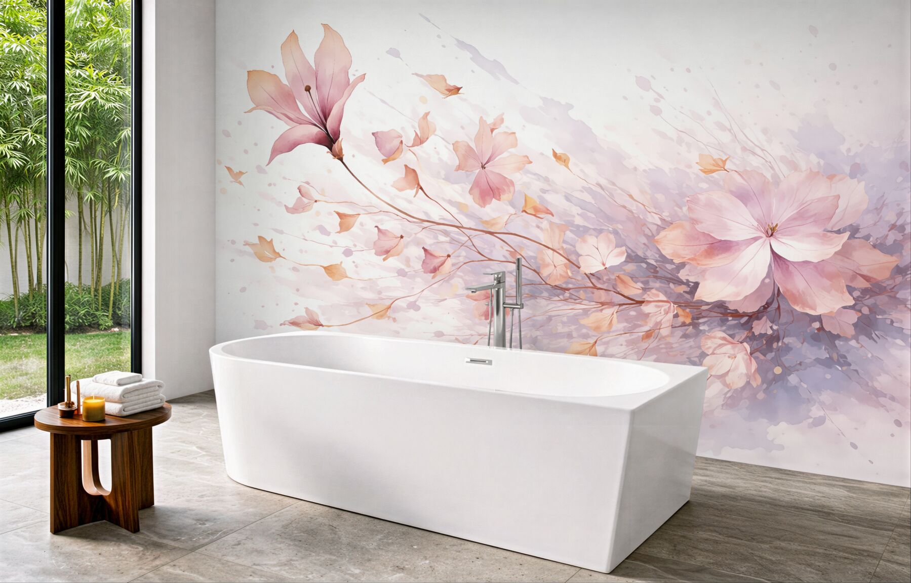 Fototapeta akwarelowe kwiaty w pastelowym tańcu