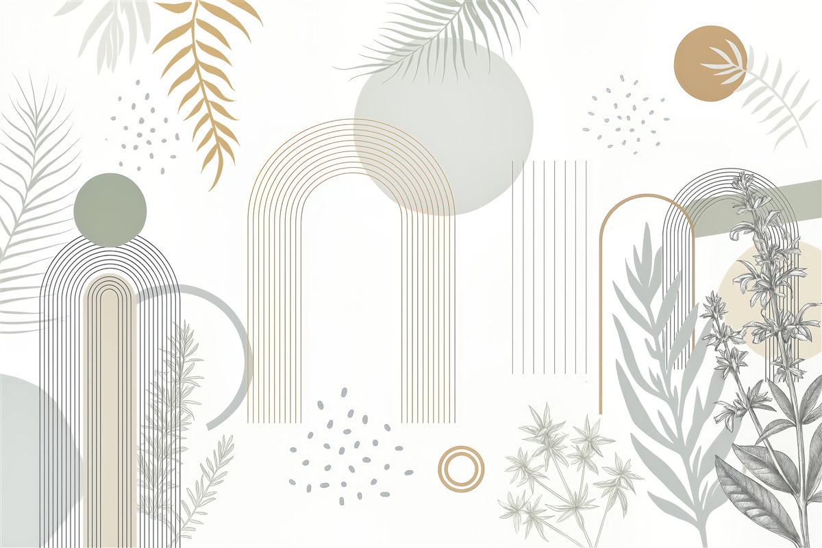 Fototapeta botaniczna abstrakcja z geometrycznymi łukami