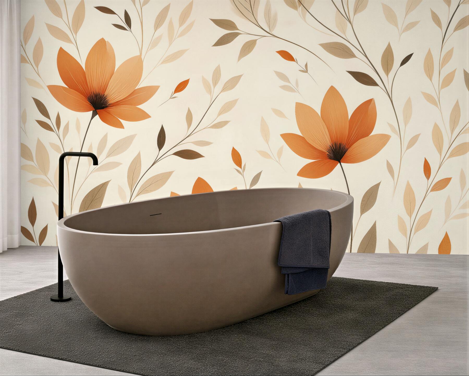 Fototapeta pomarańczowe kwiaty w subtelnym wzorze