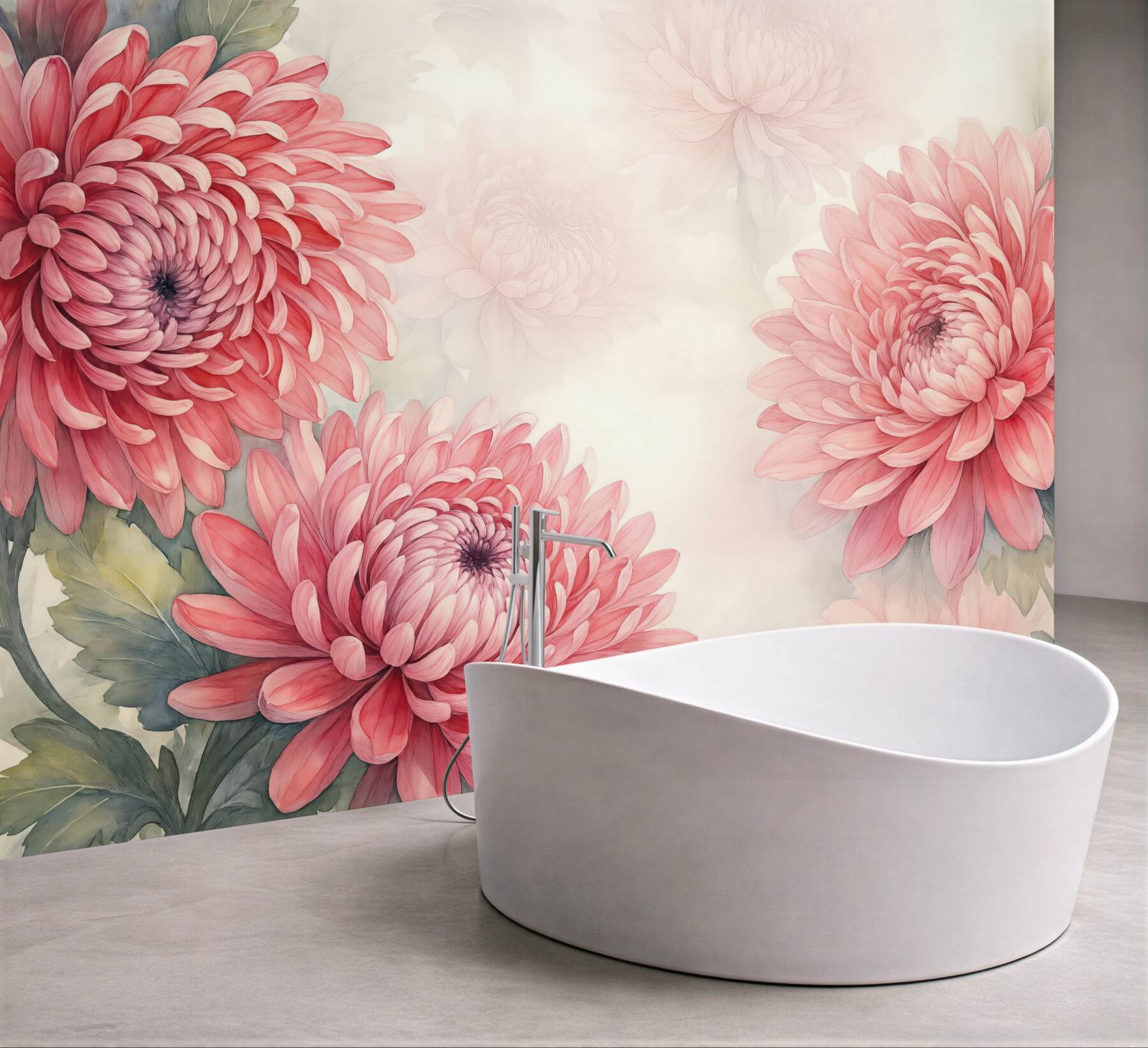 Fototapeta różowe chryzantemy w akwarelowej odsłonie