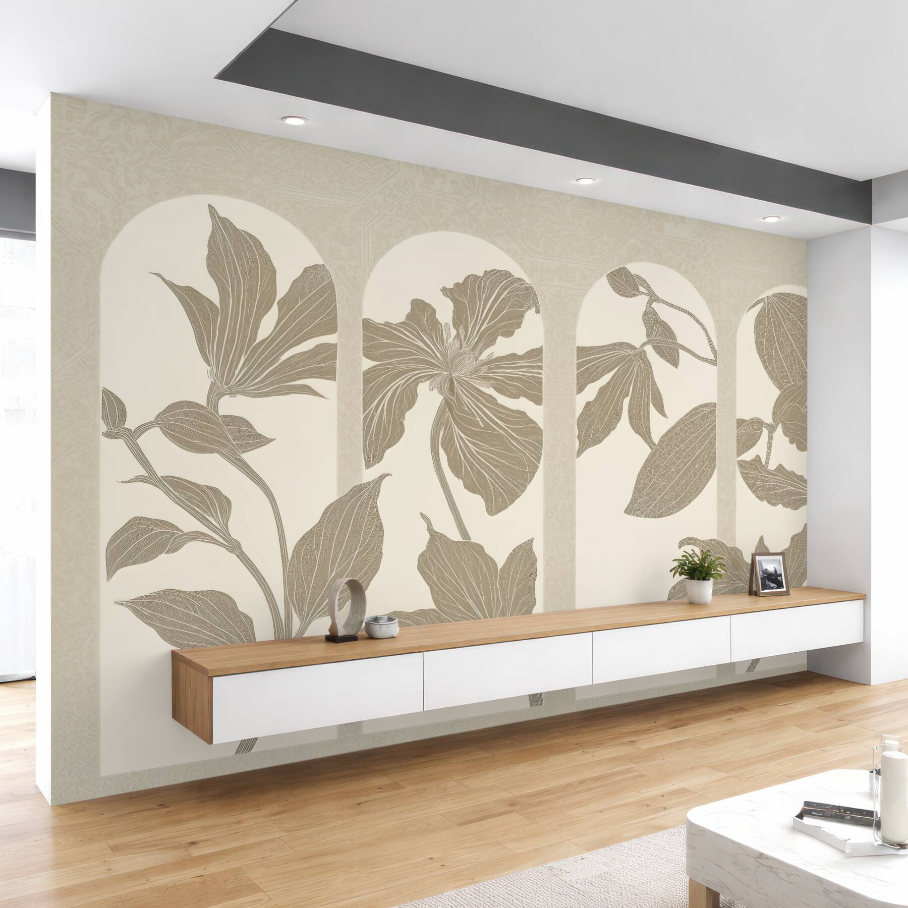 Fototapeta botaniczne arkady w eleganckim sepiowym stylu