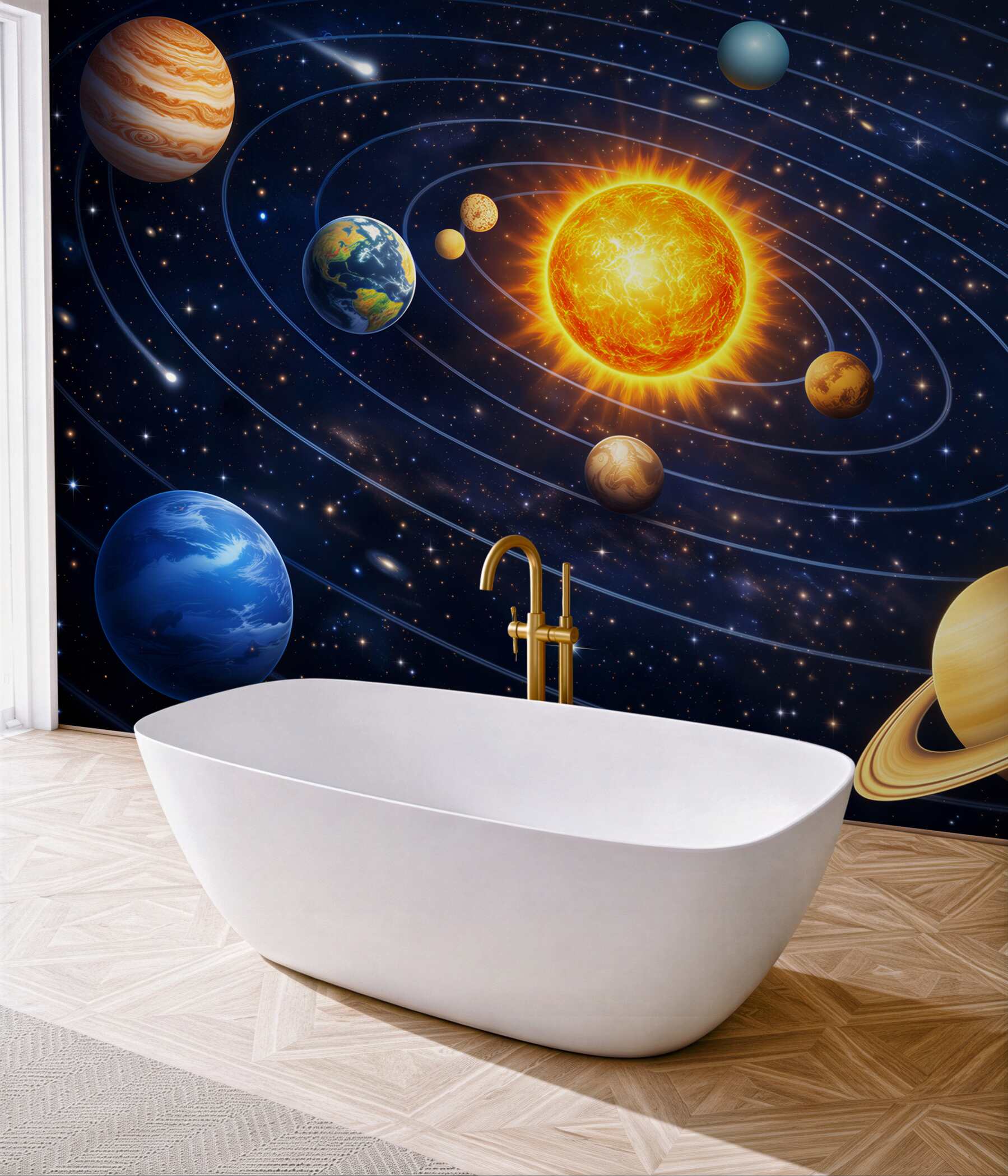 Fototapeta układ słoneczny z planetami i gwiazdami dla pokoju dziecka