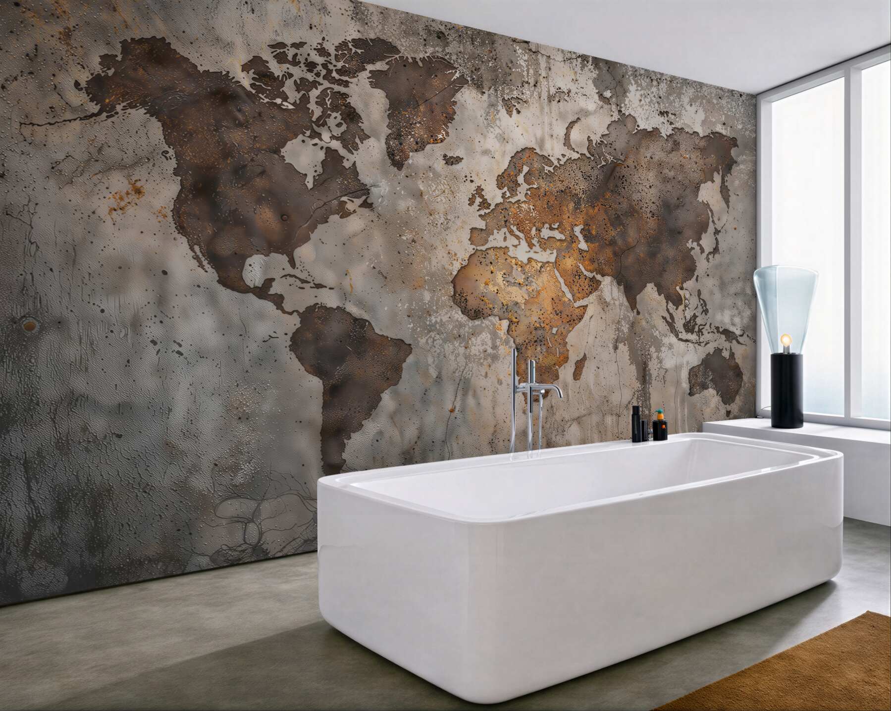 Fototapeta mapa świata w stylu industrialnym na бетонowej ścianie