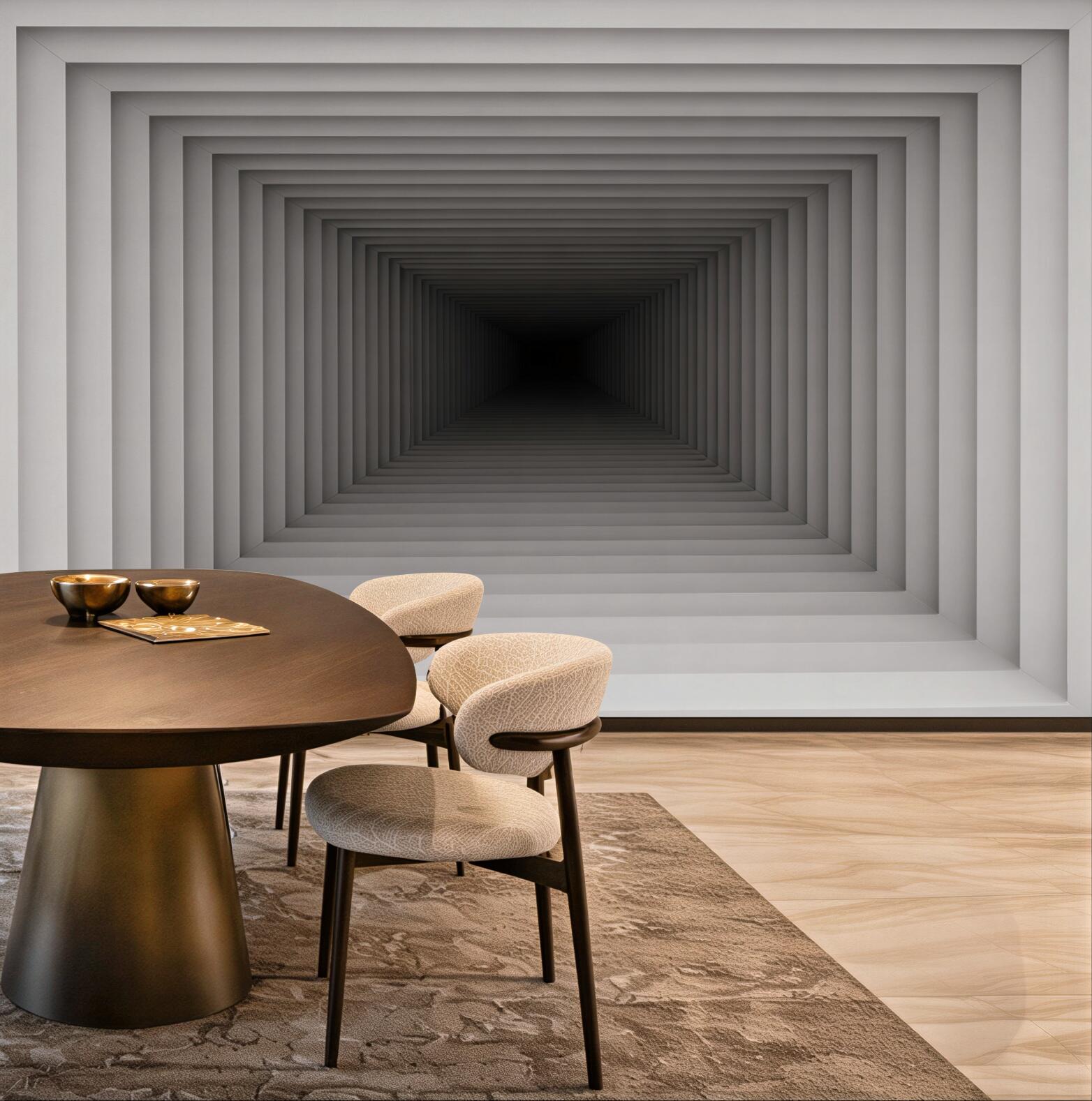 Fototapeta tunel geometryczny 3D szary nowoczesna iluzja głębi