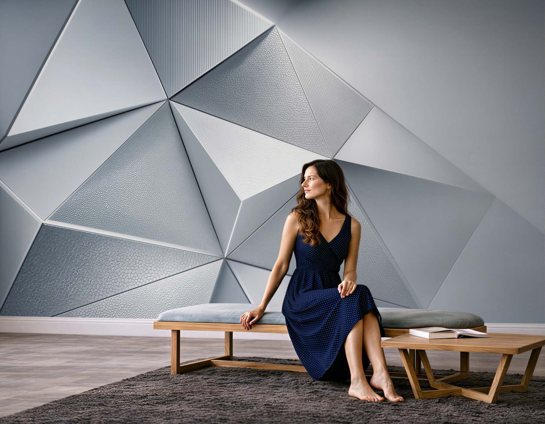 Fototapeta geometryczne trójkąty 3D srebrnoszare nowoczesne