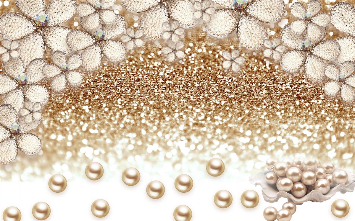 Fototapeta kwiaty w kolorze biało-złotym i perły