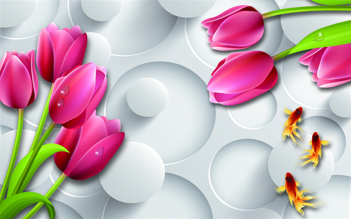 Fototapeta motyle i bukiety szkarłatnych tulipanów