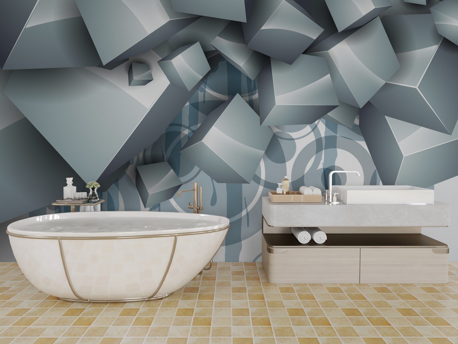 Fototapeta szare kostki o charakterze optycznym