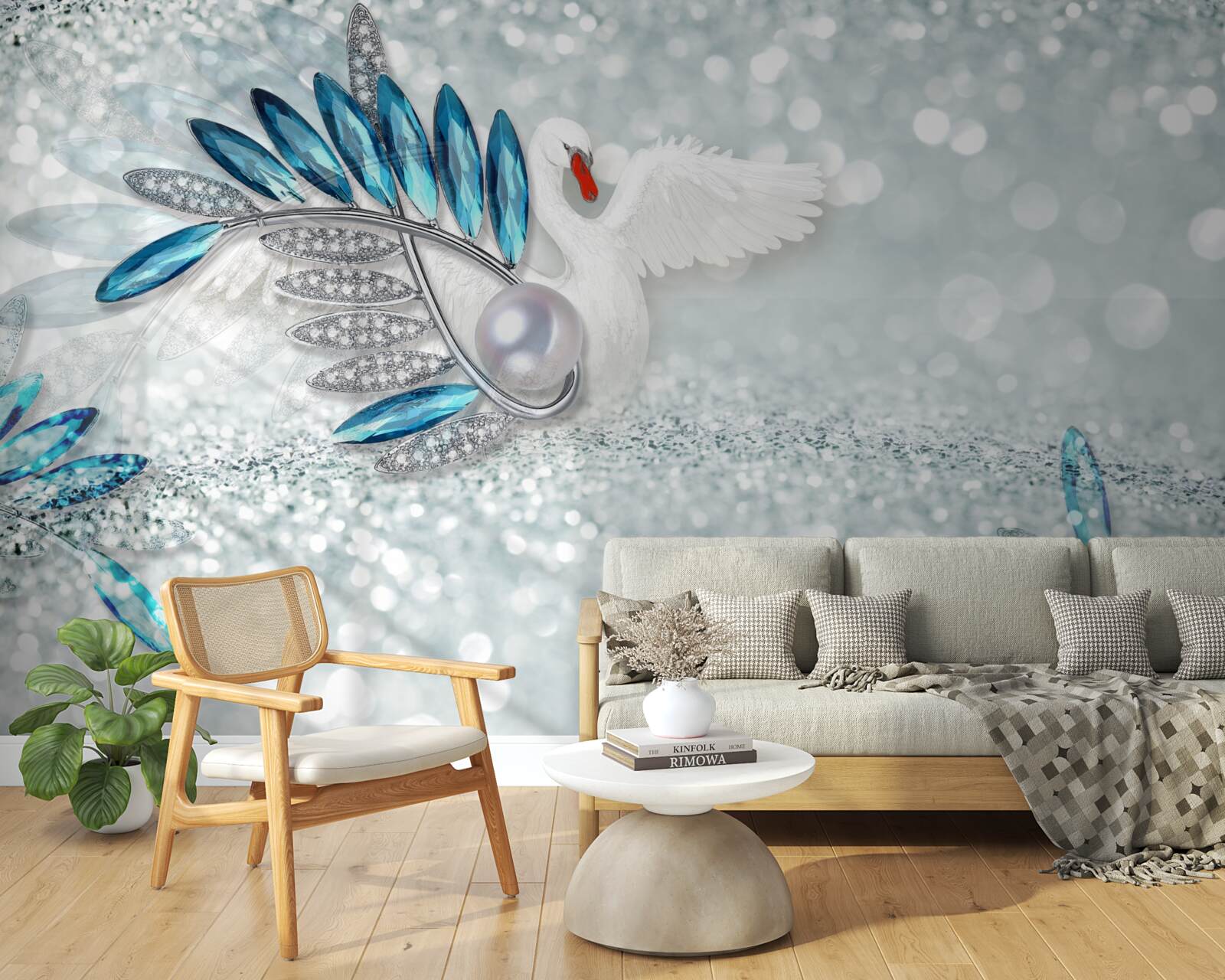 Fototapeta biżuteria z białego łabędzia i masy perłowej