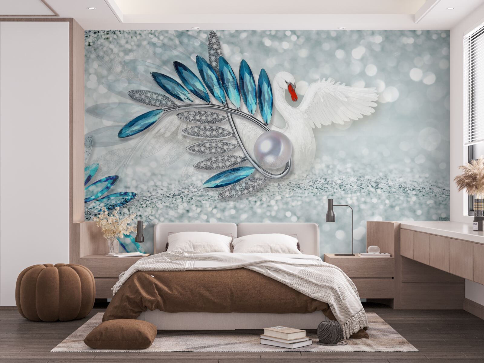 Fototapeta biżuteria z białego łabędzia i masy perłowej