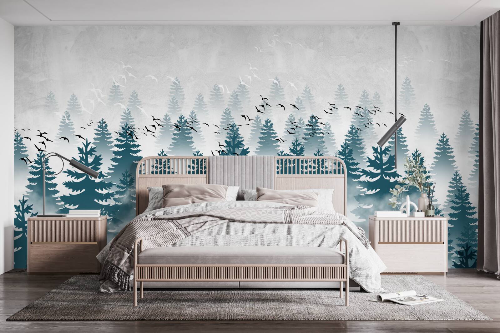 Fototapeta mglista zasłona spowijała iglasty gaj