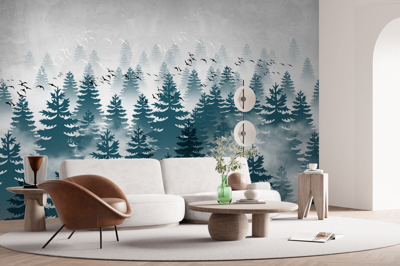 Fototapeta mglista zasłona spowijała iglasty gaj