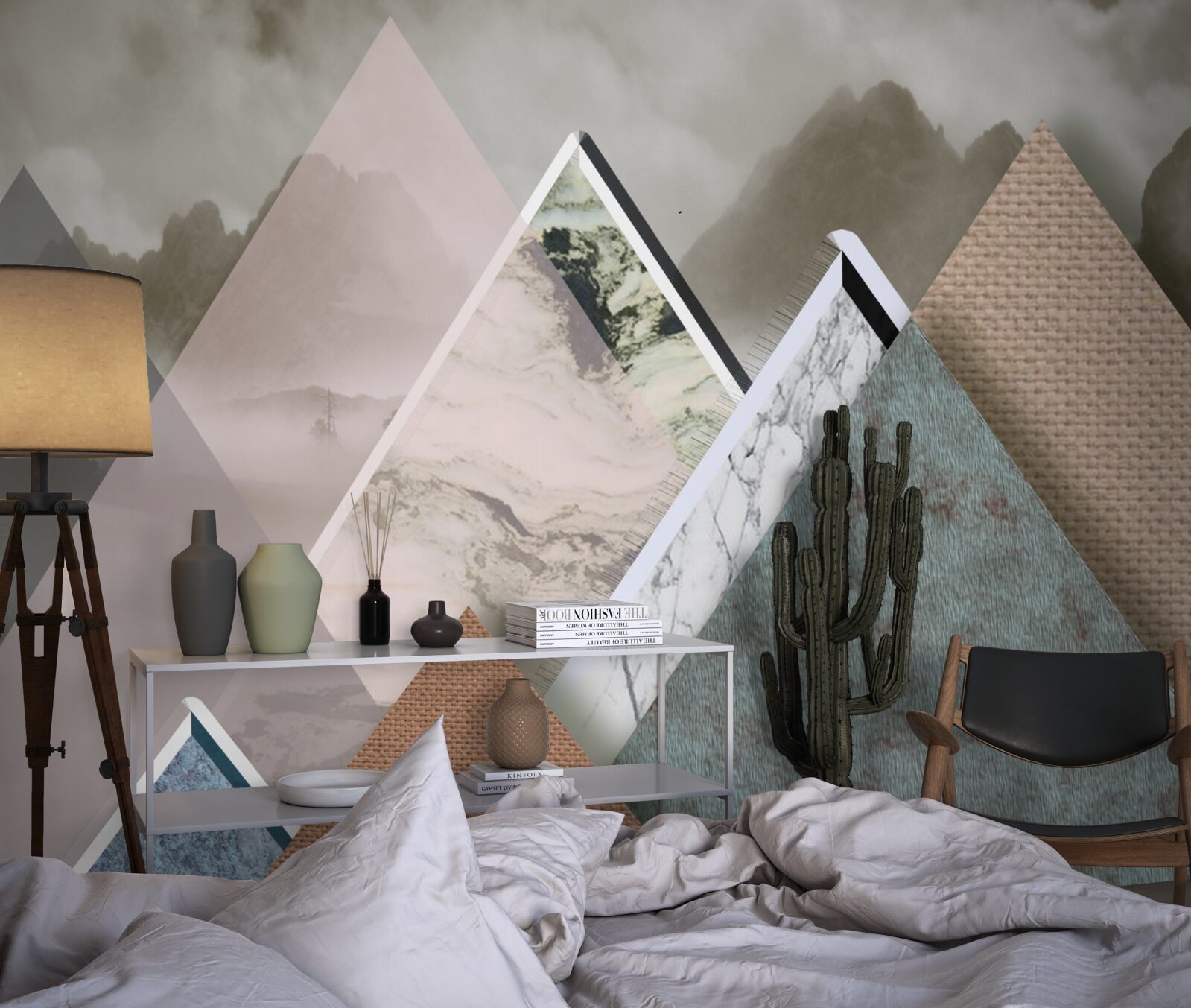 Fototapeta trójkąty o różnych rozmiarach przedstawiające kolorowe góry