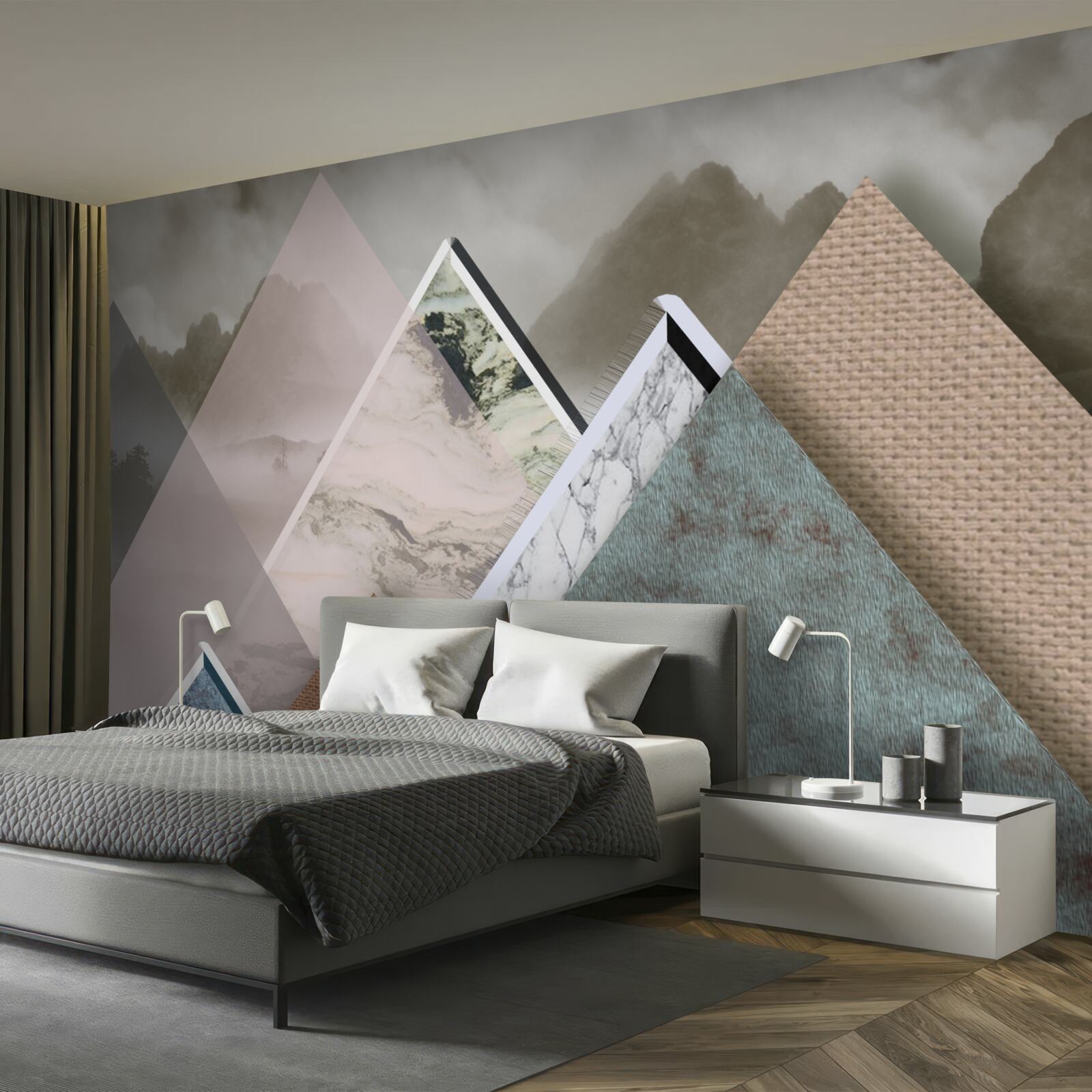 Fototapeta trójkąty o różnych rozmiarach przedstawiające kolorowe góry