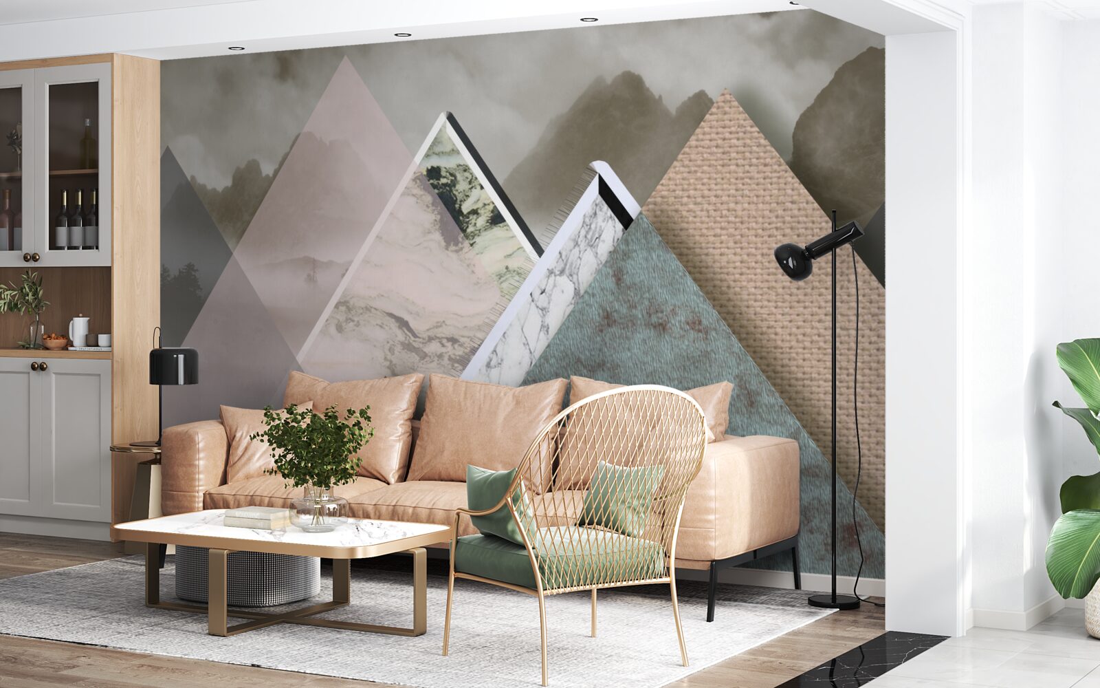 Fototapeta trójkąty o różnych rozmiarach przedstawiające kolorowe góry