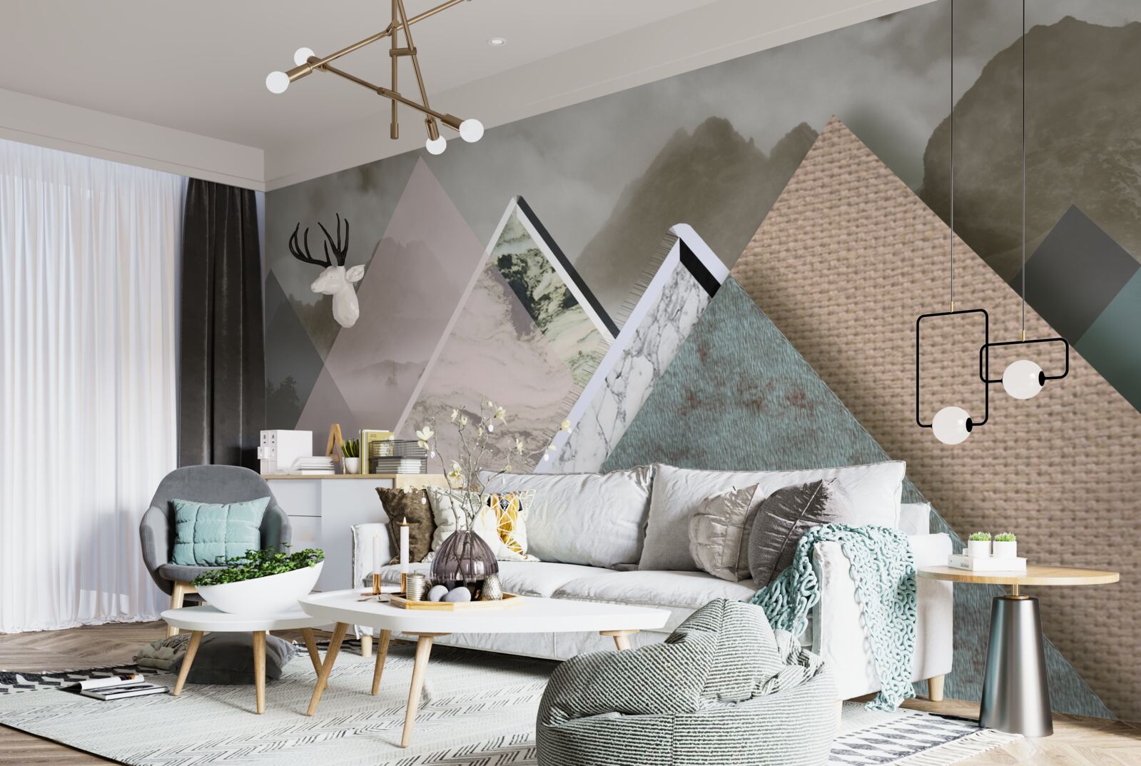 Fototapeta trójkąty o różnych rozmiarach przedstawiające kolorowe góry