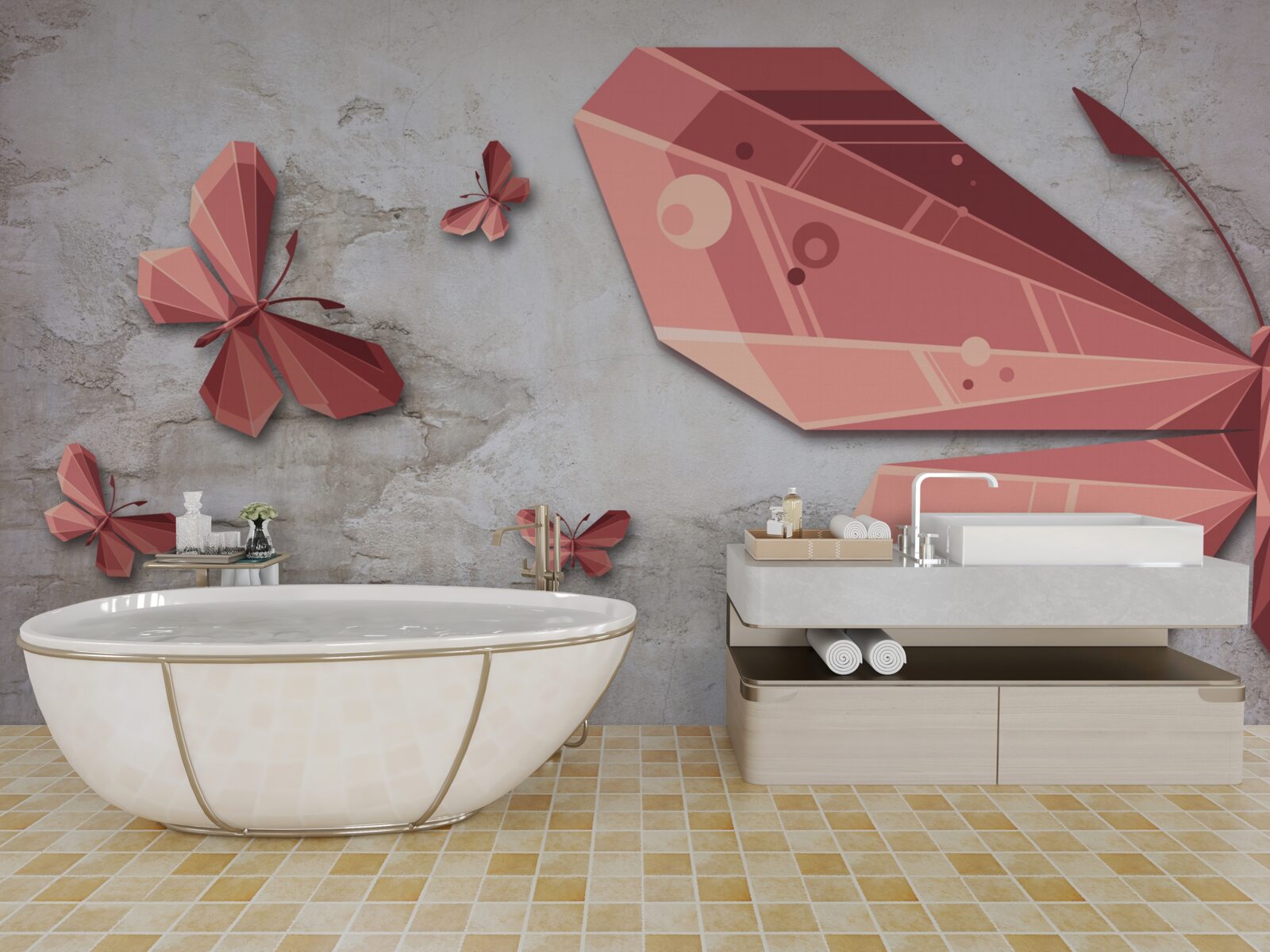 Fototapeta motyl unoszący się w odcieniach różu