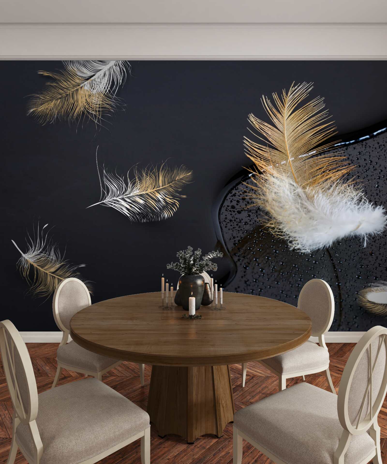 Fototapeta miękki puch w kolorze śnieżnobiałym i złotym