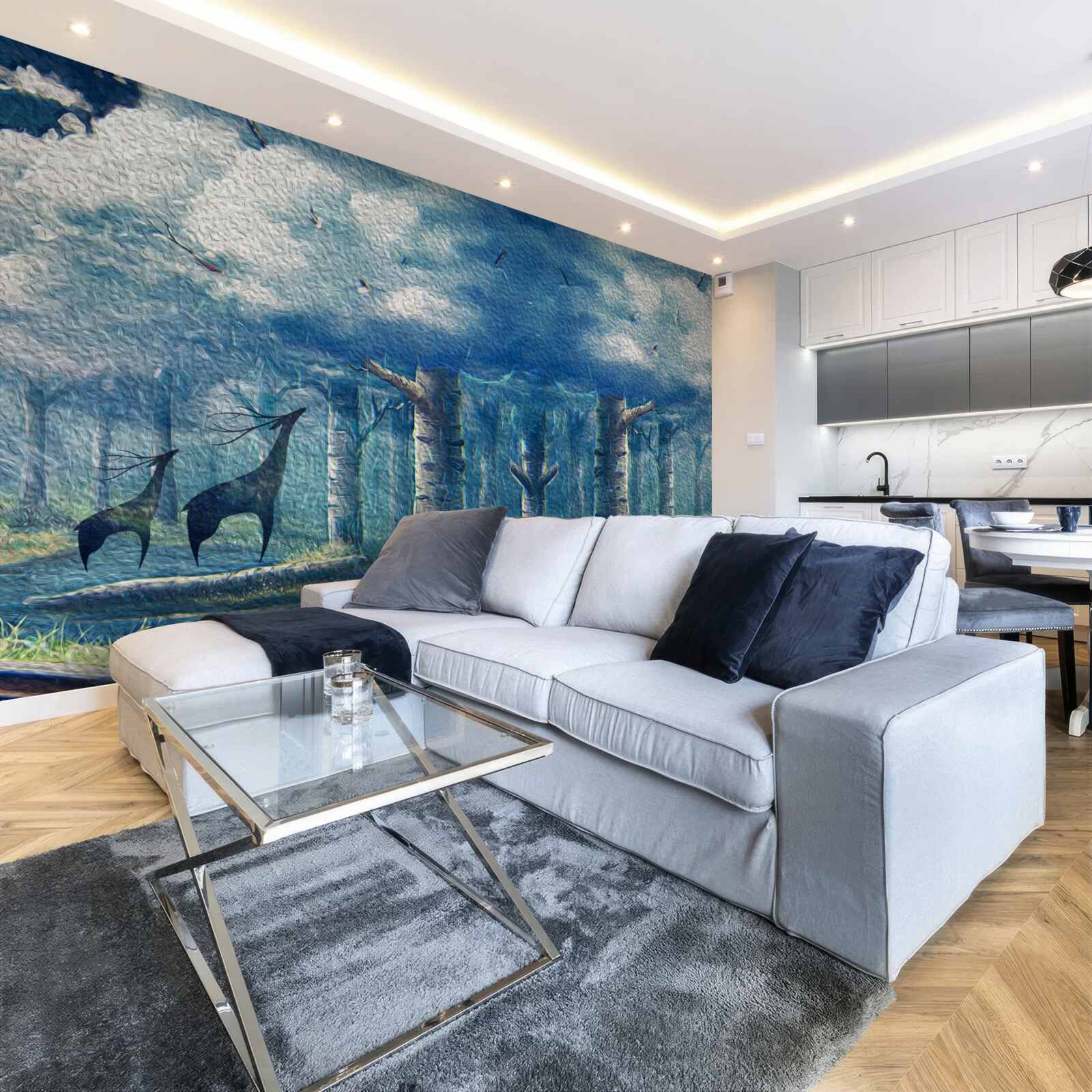 Fototapeta jelenie spacerują po zimnym lesie